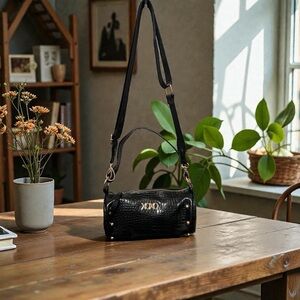 XOXO Black Croc-Embossed Crossbody Bag